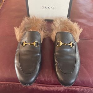 Gucci Princeton Flats Black with Fur Sz 41